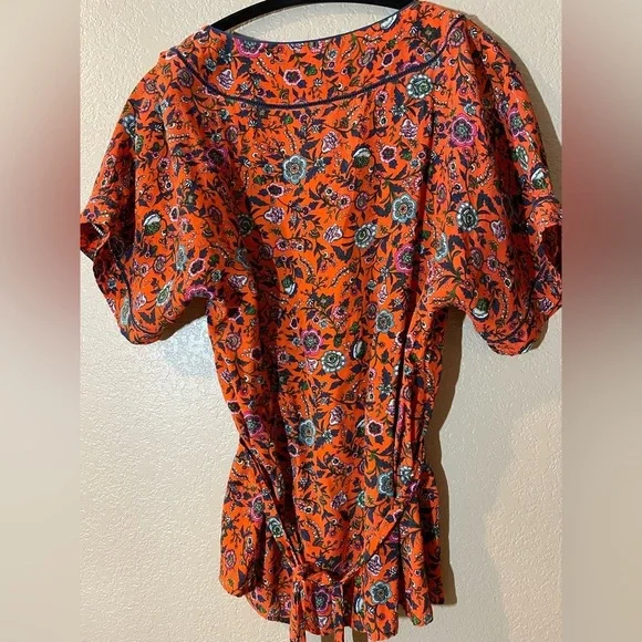 Anthropologie Maeve 100% Silk Floral Orange Blouse - Picture 8 of 8